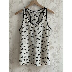 Scottie Dog Tank Top Sz M Ruffled Racer Back Cream Black Coquette Candie's Heart